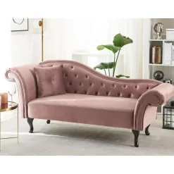 Beliani LATTES - Chaise longue - Roze - Linkerzijde - Fluweel New