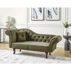 Beliani LATTES II - Chaise longue - Olijfgroen - Linkerzijde - Fluweel Hot
