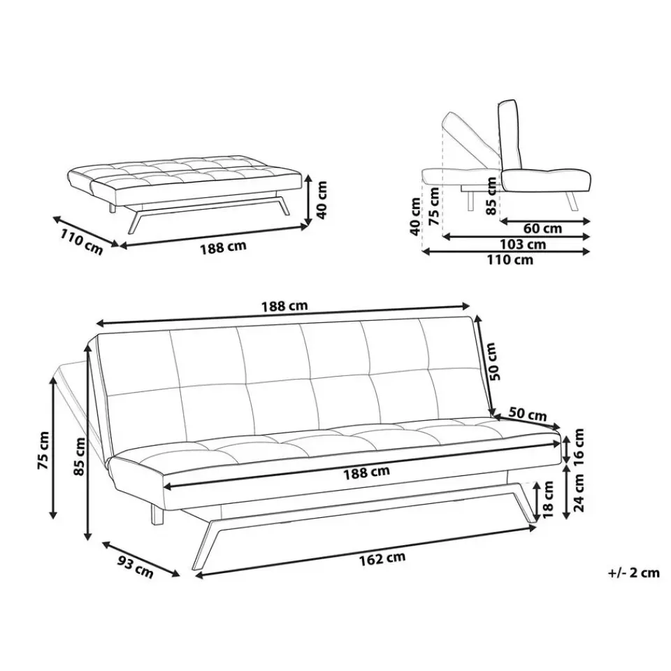Beliani LEEDS - Slaapbank 3-zits - Groen - Polyester Online