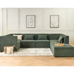 Beliani LEMVIG - Ottomaan - Donkergroen - Corduroy Sale