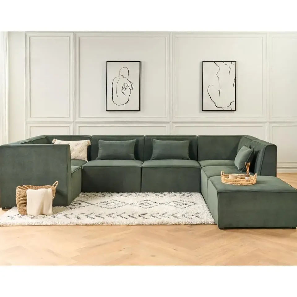 Beliani LEMVIG - Ottomaan - Donkergroen - Corduroy Sale