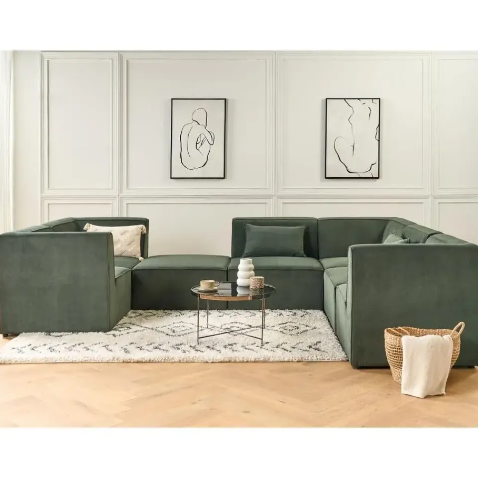 Beliani LEMVIG - Ottomaan - Donkergroen - Corduroy Sale