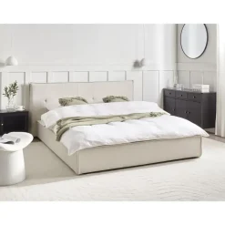 Beliani LESTRE - Tweepersoonsbed - Gebroken wit - 160 x 200 cm - Linnen Outlet