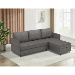 Dorel Home Lindhus - Bank met chaise longue omkeerbaar in stof grijs New