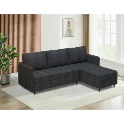 Dorel Home Lindhus - Bank met chaise longue omkeerbaar in corduroy antraciet Sale