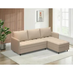 Dorel Home Lindhus - Bank met chaise longue omkeerbaar in stof crème Discount