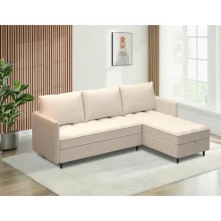 Dorel Home Lindhus - Bank met chaise longue omkeerbaar in corduroy crème Clearance