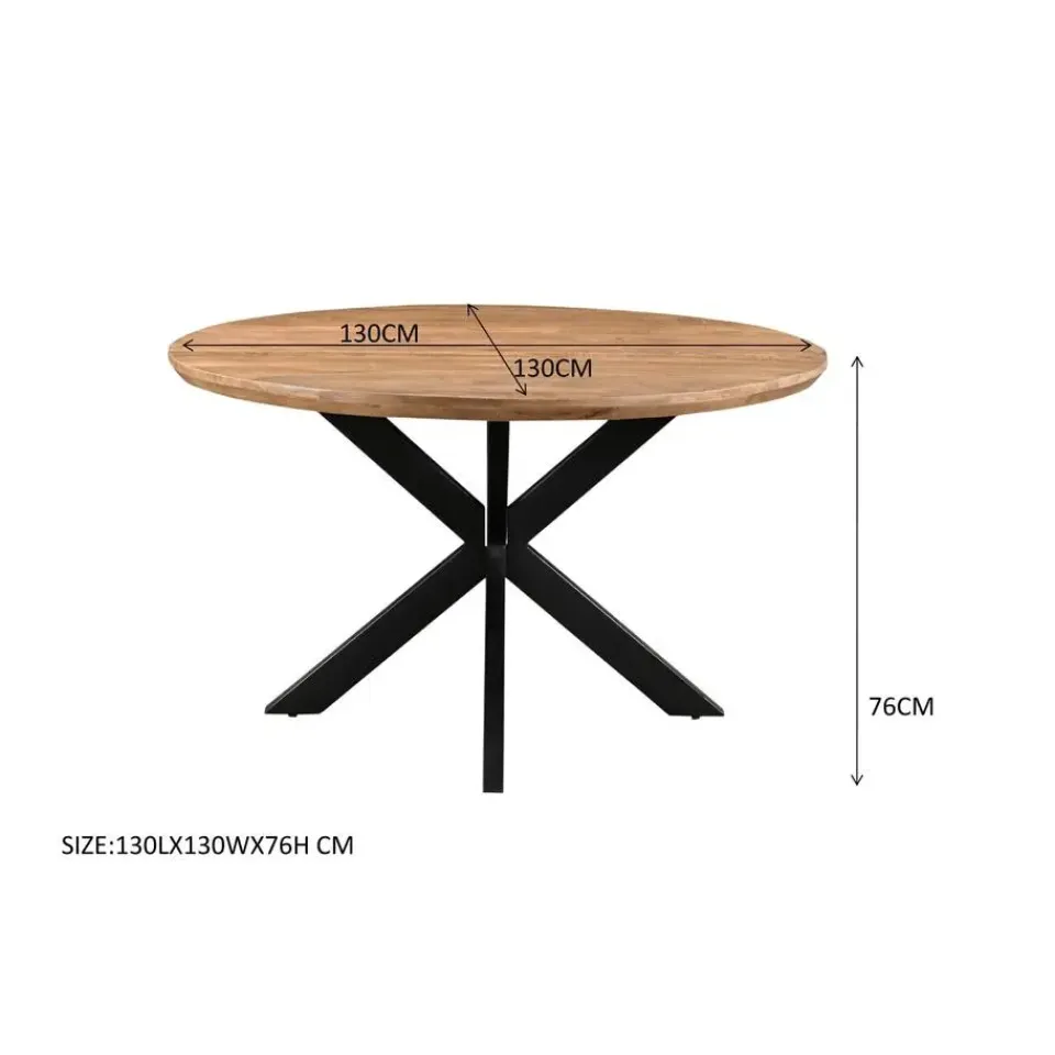 Livingfurn - Eetkamertafel Jesper Round 130cm - Mangohout / Gecoat Staal