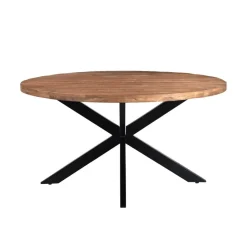 Livingfurn - Eetkamertafel Rocky Round Spider 150cm - Mangohout / Gecoat Staal Outlet