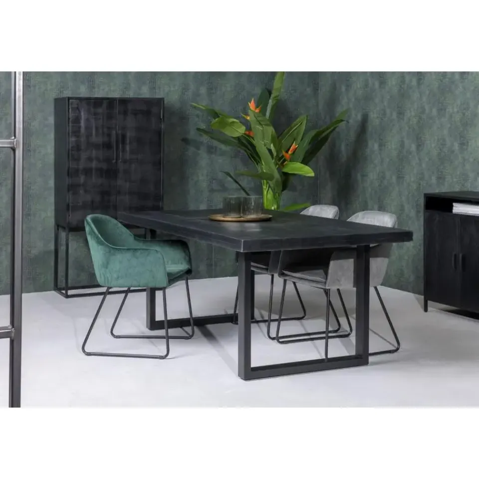 Livingfurn - Eetkamertafel Kala - U-Poten - Mangohout - 200 cm - Zwart