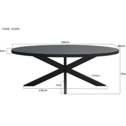 Livingfurn - Eetkamertafel Kala Oval Spider 160cm - Mangohout / Gecoat Staal Clearance