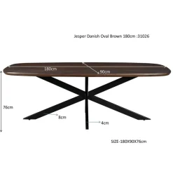 Livingfurn - Eetkamertafel Jesper Danish Oval Brown 180 cm - Mangohout Best