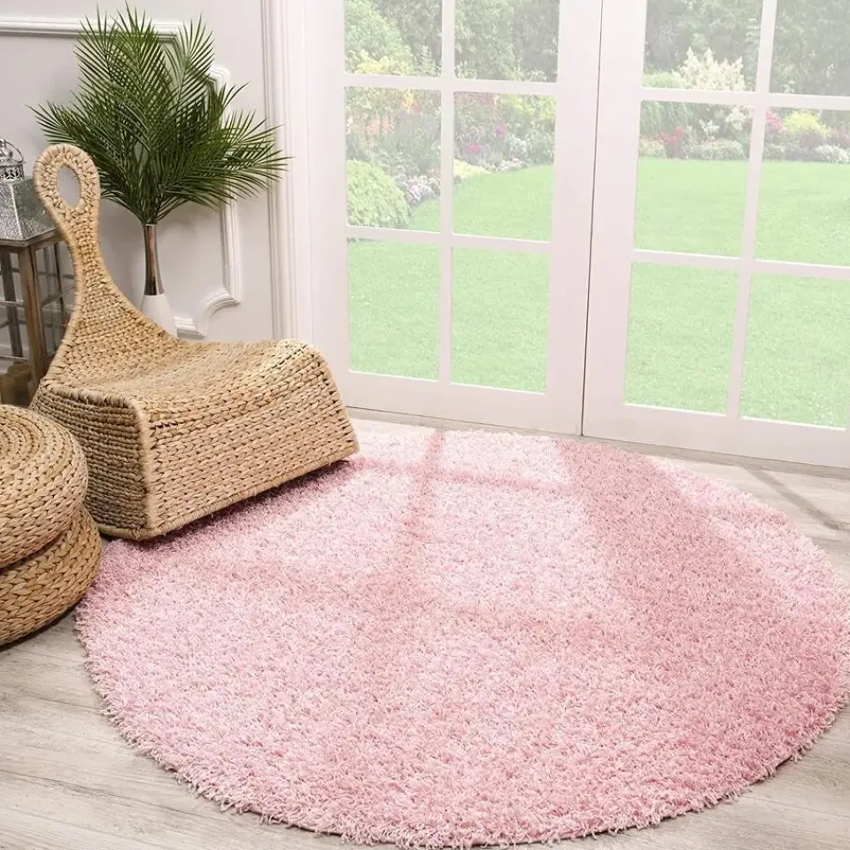 Muratap Loca Shaggy Rond Vloerkleed Licht Roze Hoogpolig - 150 CM ROND New