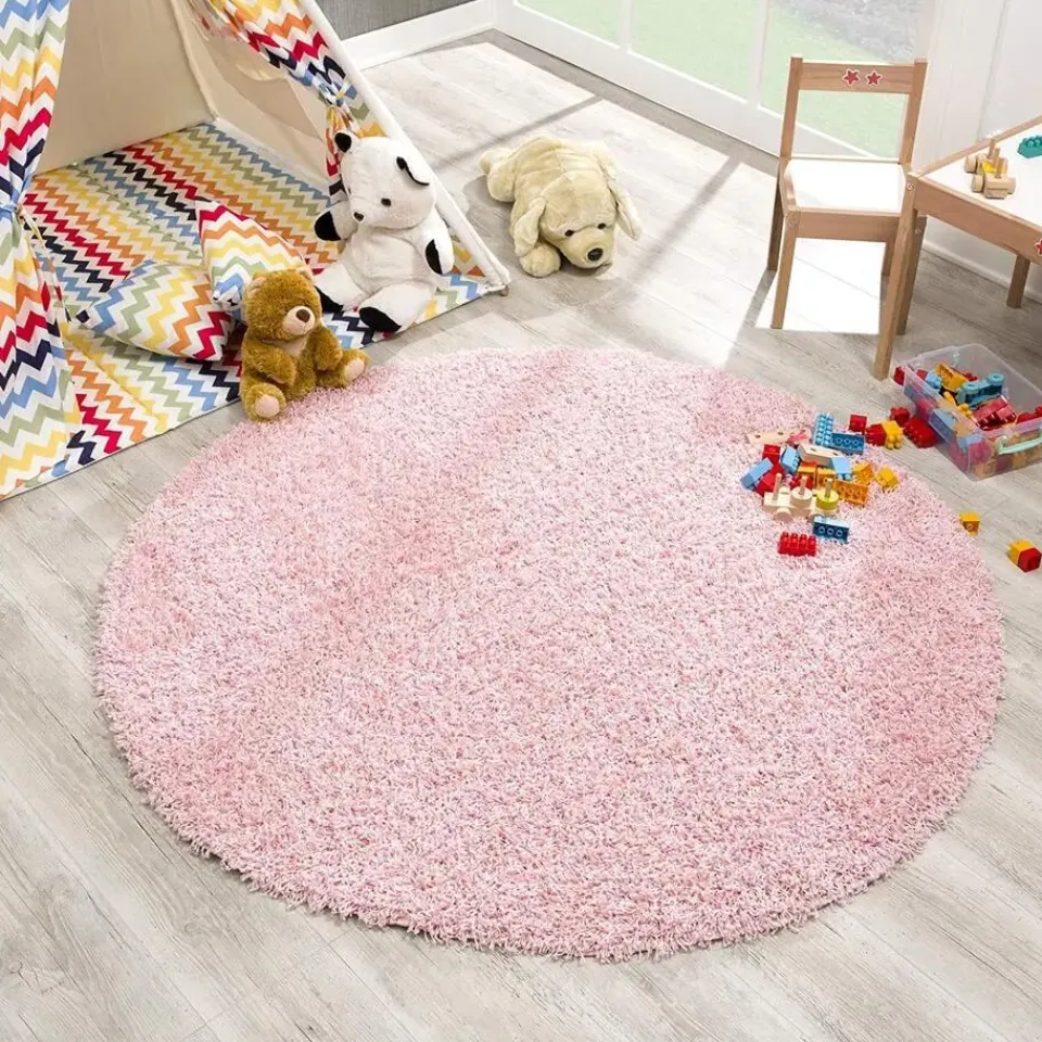 Muratap Loca Shaggy Rond Vloerkleed Licht Roze Hoogpolig - 150 CM ROND New