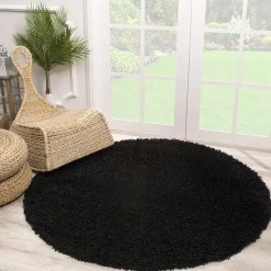 Muratap Loca Shaggy Rond Vloerkleed Zwart Hoogpolig - 120 CM ROND Sale