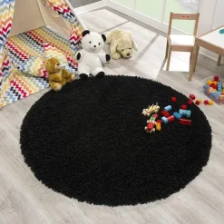 Muratap Loca Shaggy Rond Vloerkleed Zwart Hoogpolig - 120 CM ROND Sale