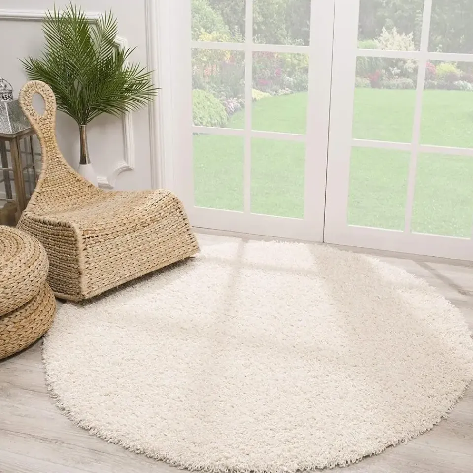 Muratap Loca Shaggy Rond Vloerkleed Creme Hoogpolig - 150 CM ROND Clearance