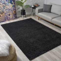 Muratap Loca Shaggy Vloerkleed – Modern Uni Effen – Zwart Hoogpolig & Zacht - 120x170 CM Best