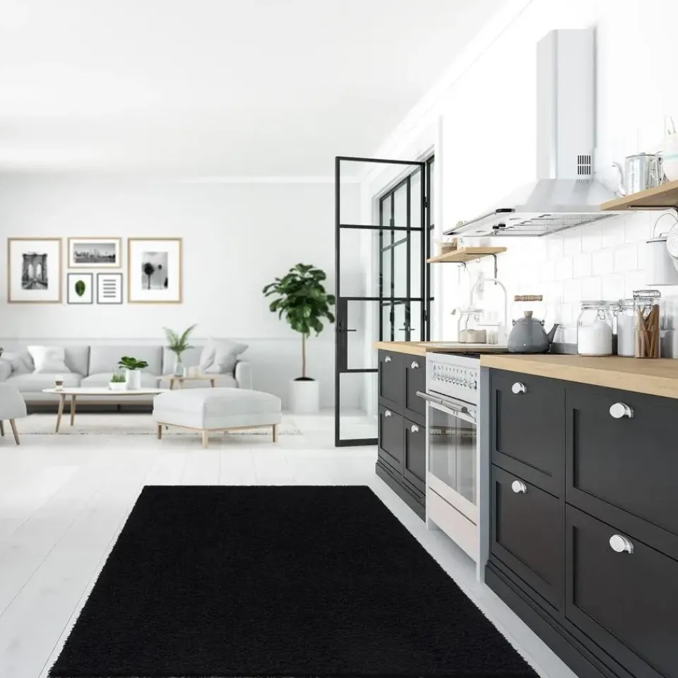 Muratap Loca Shaggy Vloerkleed – Modern Uni Effen – Zwart Hoogpolig & Zacht - 120x170 CM Best