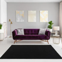 Muratap Loca Shaggy Vloerkleed – Modern Uni Effen – Zwart Hoogpolig & Zacht - 200x290 CM Best