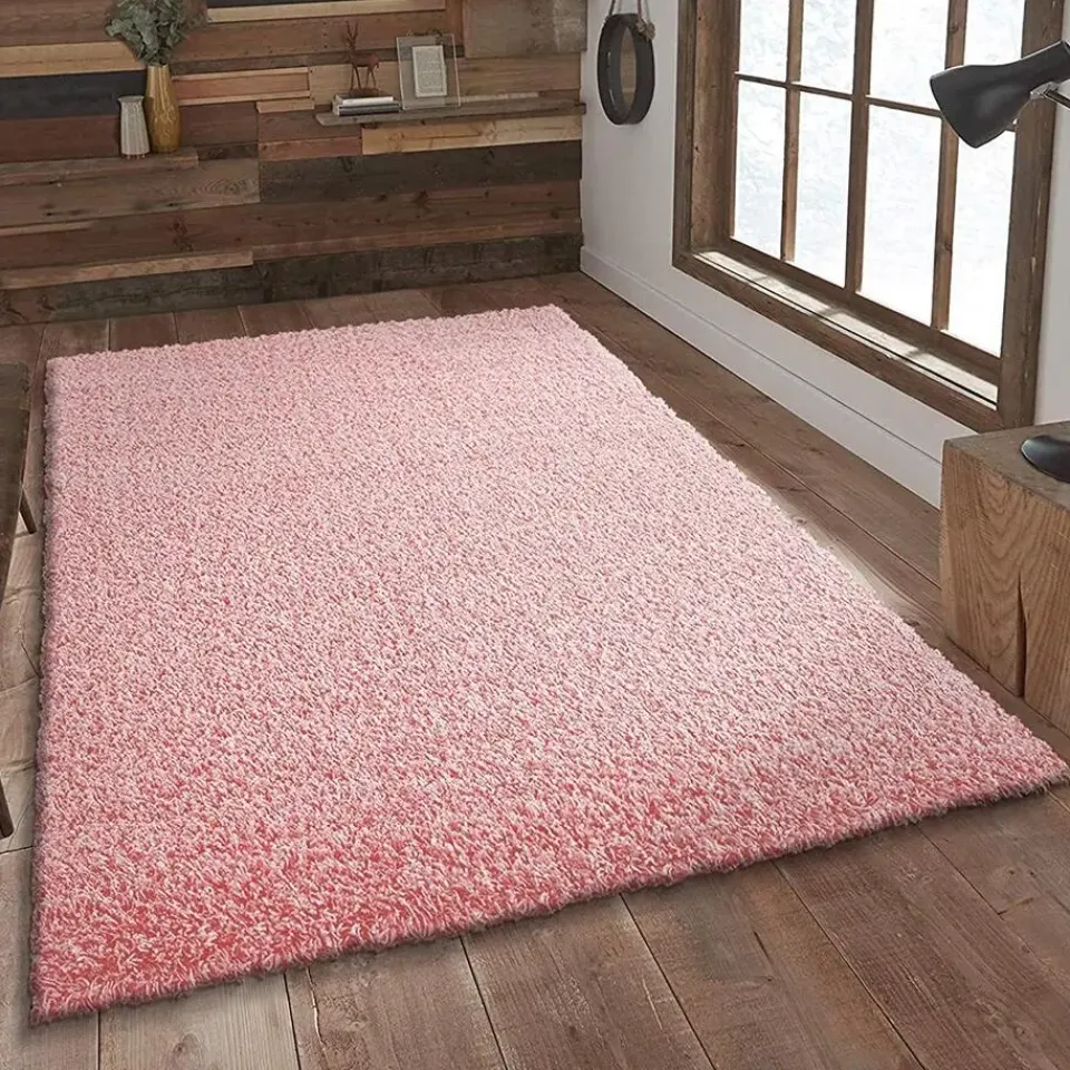 Muratap Loca Shaggy Vloerkleed – Modern Uni Effen – Roze Hoogpolig & Zacht - 140x200 CM