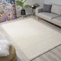 Muratap Loca Shaggy Vloerkleed Creme Hoogpolig - 200x200 CM Vierkant Outlet