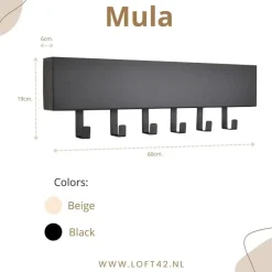 Loft24 LOFT42 Mula Wandkapstok - 61x19x6 - Zwart metaal - 6 haken Outlet