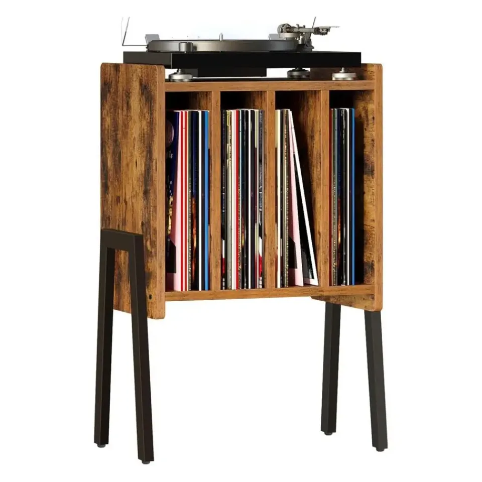 Merkloos LP Opbergsysteem - Platenrek - LP Houder - Vinyl Houder - MDF - Bruin Vintage New