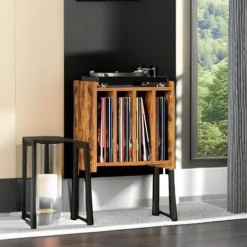 Merkloos LP Opbergsysteem - Platenrek - LP Houder - Vinyl Houder - MDF - Bruin Vintage New