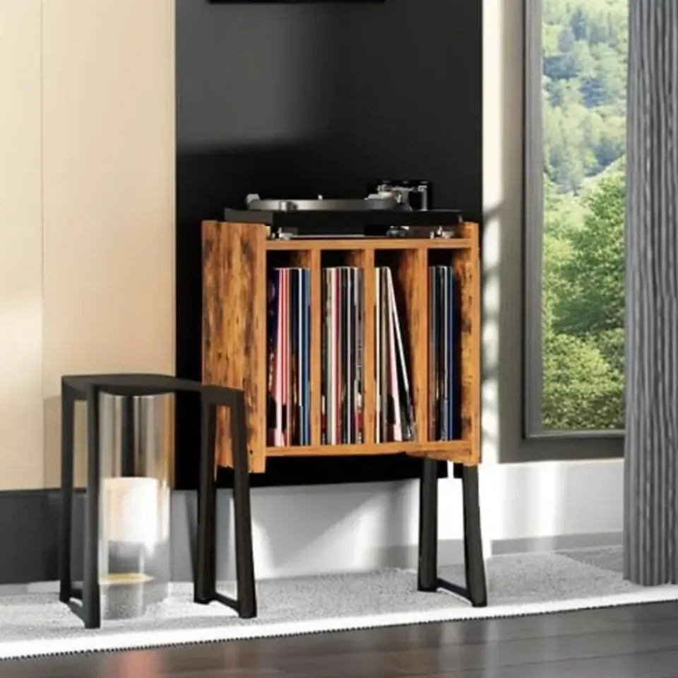 Merkloos LP Opbergsysteem - Platenrek - LP Houder - Vinyl Houder - MDF - Bruin Vintage New