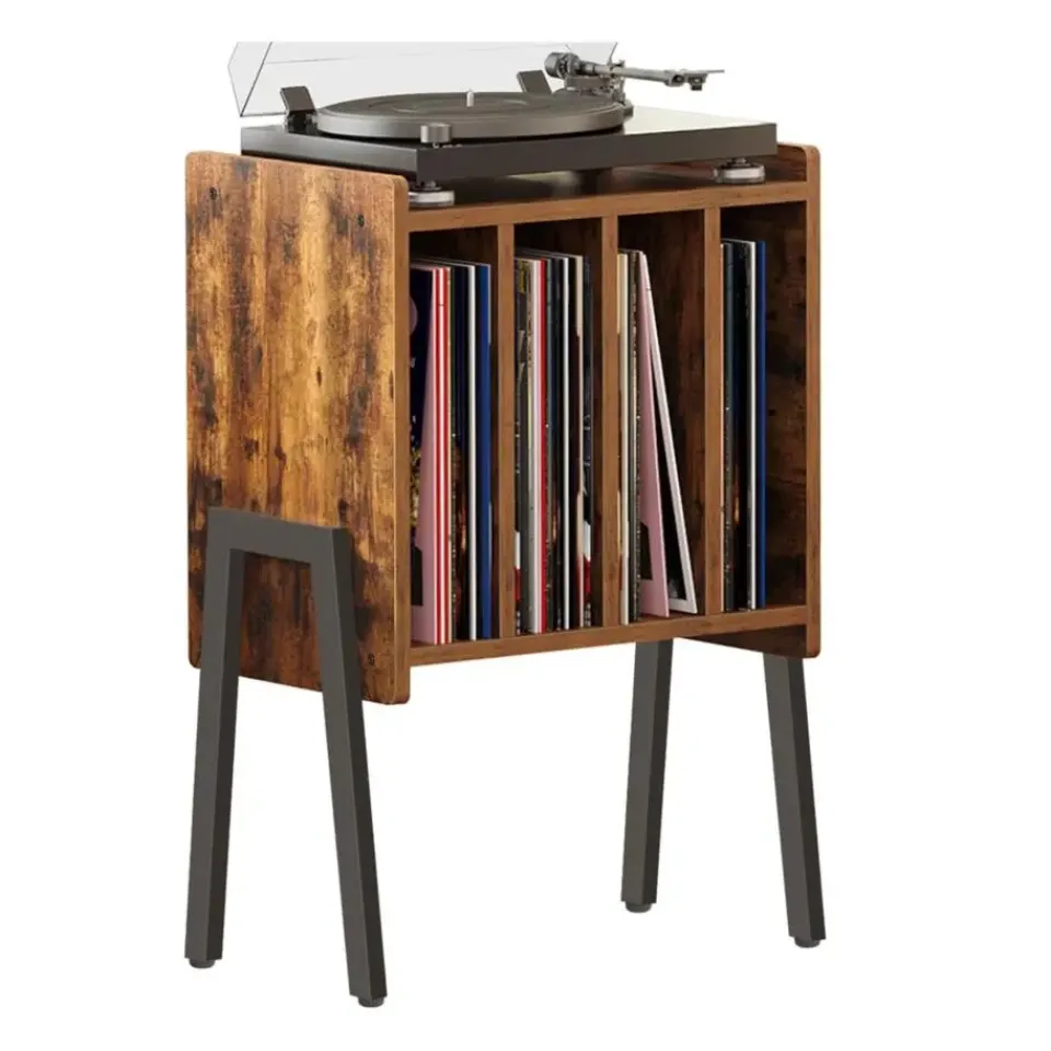 Merkloos LP Opbergsysteem - Platenrek - LP Houder - Vinyl Houder - MDF - Bruin Vintage New