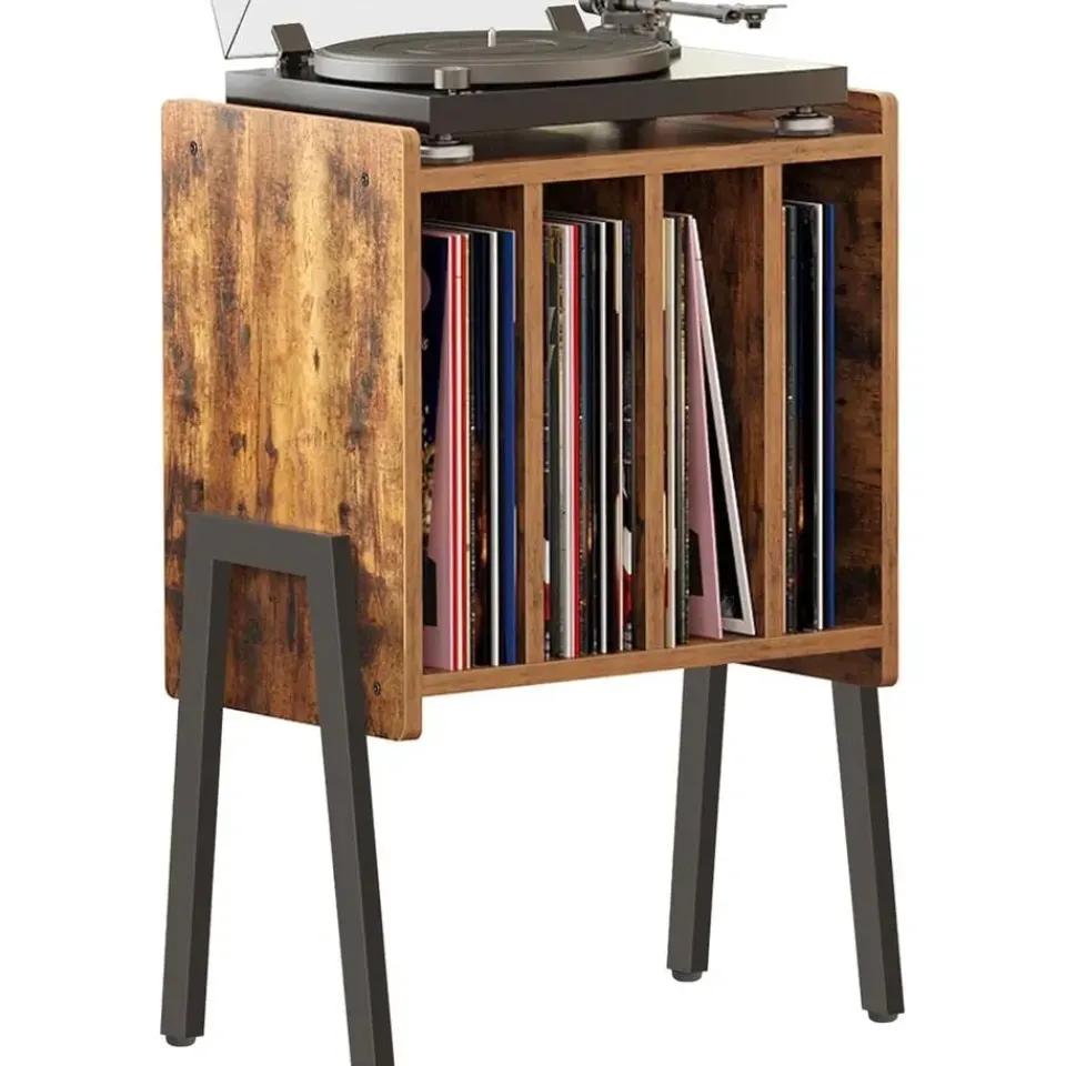 Merkloos LP Opbergsysteem - Platenrek - LP Houder - Vinyl Houder - MDF - Bruin Vintage New