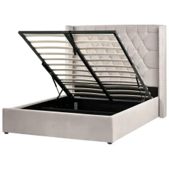 Beliani LUBBON - Bed met opbergruimte - Taupe - 140 x 200 cm - Fluweel New