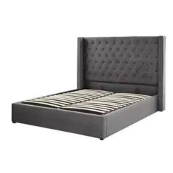 Beliani LUBBON - Bed met opbergruimte - Grijs - 160 x 200 cm - Fluweel Online