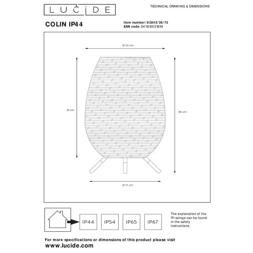 Lucide COLIN IP44 Tafellamp - Naturel Clearance