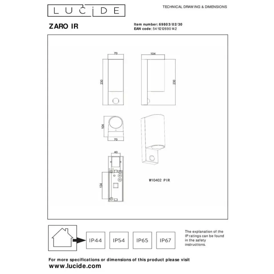 Lucide ZARO IR Wandspot - Zwart Clearance