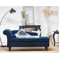 Beliani LUIRO - Chaise longue - Blauw - Linkerzijde - Fluweel Best