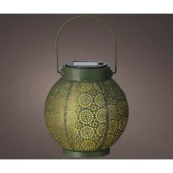 Lumineo Lantaarn - solar - groen - metaal - cirkel patroon - 16 cm Discount