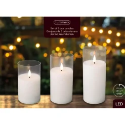 Lumineo LED stompkaarsen - 3x - wit- in glas - met timer Hot