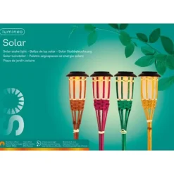 Lumineo Tuinfakkel Bodi - solar - roze - vlameffect - 54 cm Discount