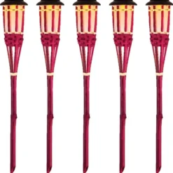 Lumineo Tuinfakkel Bodi - solar - roze - vlameffect - 54 cm Discount