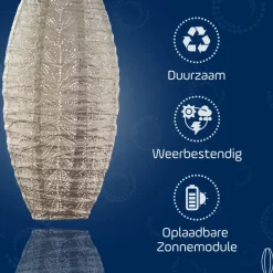 Lumiz Solar Lampion Folia Long Oval - 20 cm - Licht Taupe Sale