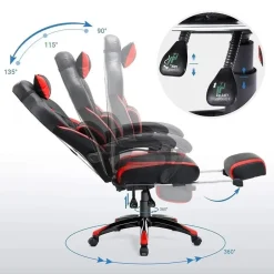 Bobbel Home Luxe Gamestoel - Met Hoofdkussen - Kunstleer - Zwart & Rood Discount