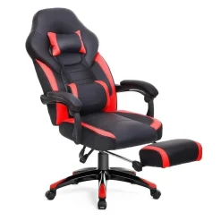 Bobbel Home Luxe Gamestoel - Met Hoofdkussen - Kunstleer - Zwart & Rood Discount