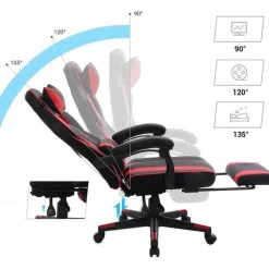 Bobbel Home Luxe Gamestoel - Met Hoofdkussen - Kunstleer - Zwart & Rood Discount