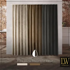 LW Collection Gordijnen beige 240x140CM met haakjes Velvet 1 stuk Outlet