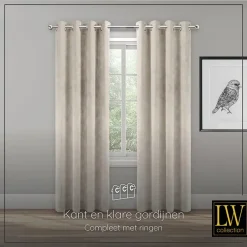 LW Collection Gordijnen Beige 270x290cm Velvet Kant en klaar 1 stuk Sale