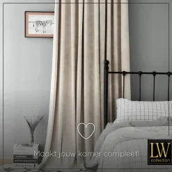 LW Collection Gordijnen Beige 270x290cm Velvet Kant en klaar 1 stuk Sale