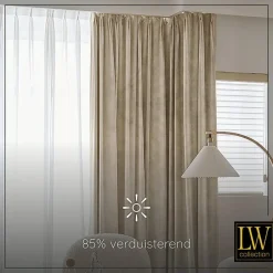 LW Collection Gordijnen beige 270x140CM met haakjes Velvet 1 stuk Outlet