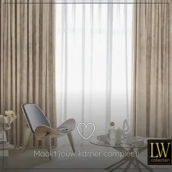 LW Collection Gordijnen beige 270x140CM met haakjes Velvet 1 stuk Outlet